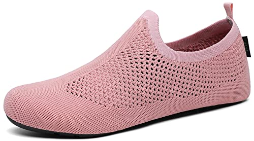 SAGUARO Hausschuhe Damen Herren Leicht Hüttenschuhe Atmungsaktiv rutschfest Flache Pantoffeln Bequem Weich Flexibel Schlappen Home Cozy Geschlossene Slippers, Rosa 42/43EU von SAGUARO