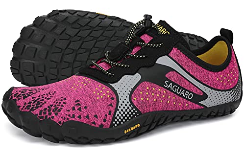 SAGUARO Barfußschuhe Herren Damen Traillaufschuhe Outdoor & Indoor Training Fitnessschuhe Wander Wald Strand Straße Laufschuhe Walkingschuhe Schnell Trocknend Badeschuhe, Krepp Rosa, 37 EU von SAGUARO