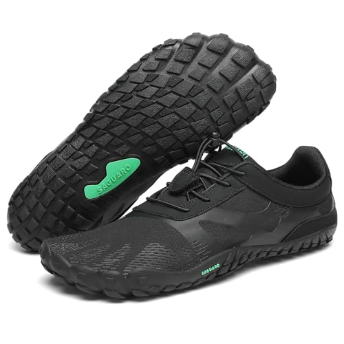 SAGUARO Barfußschuhe Herren Barfussschuhe Damen Barfuss Schuhe Outdoor Zehenschuhe Leicht Fitnessschuhe Traillaufschuhe mit Breite Zehenbox, Vitality III - Barfußschuhe Vanta Schwarz, Gr.39 EU von SAGUARO