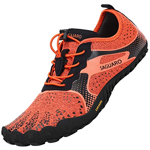 SAGUARO Barfußschuhe Herren Damen Atmungsaktiv Aquaschuhe Sport Wasserschuhe Trekking Zehenschuhe Minimalistische Surf Joggen Barfuss Schwimmschuhe,Aqua Orange 36 von SAGUARO