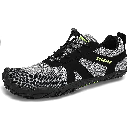 SAGUARO Barfußschuhe Herren Barfussschuhe Damen Barfuss Schuhe Zehenschuhe Outdoor Fitnessschuhe rutschfest Traillaufschuhe Barefoot Shoes mit Zero-Drop Solhe Dim Grau, Gr.44 EU von SAGUARO