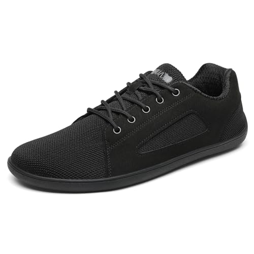 SAGUARO Barfußschuhe Luck Ⅰ- Knit Barfußschuhe Herren Damen - Barfussschuhe mit Weit Zehenbox - Weich Outdoor Fitnessschuhe - Bequem Atmungsaktive rutschfest DuckStride Schwarz,Gr.46 von SAGUARO