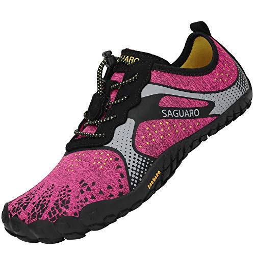 SAGUARO Damen Barfußschuhe rutschfeste Leichte Fitnessschuhe Sommer Schnell Trocknend Traillaufschuhe Minimalistische Wasserschuhe Outdoor, Rosa 36 EU von SAGUARO