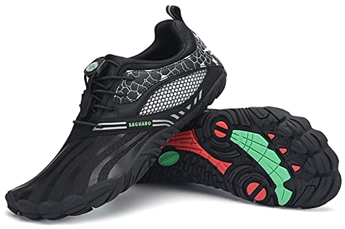 SAGUARO Barfußschuhe Herren Traillaufschuhe Damen Atmungsaktiv Fitnessschuhe Outdoor Indoor Sportschuhe Wanderschuhe Leicht Schnell Trocknend Wassersportschuhe Frauen Strand SchwarzStreifen 42 EU von SAGUARO