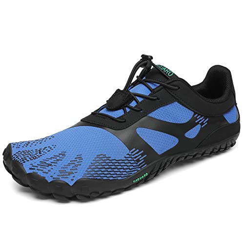 SAGUARO Herren Zehenschuhe Damen Barfuss Schuhe Leicht Fitnessschuhe Barfuß Atmungsaktiv Unisex Aquaschuhe Blau Gr.42 von SAGUARO