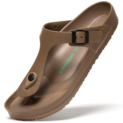 SAGUARO Herren Zehentrenner Hausschuhe Damen Sandalen Sommer Eva Pantoletten Flach Clogs Strand Slippers Braun 45 von SAGUARO