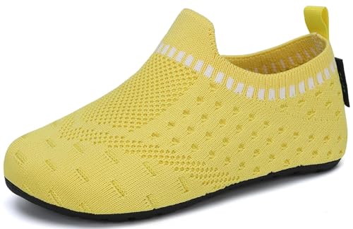 SAGUARO Kinder Hausschuhe Mädchen Jungen Barfußschuhe Leicht Rutschfest Kleinkinder Lauflernschuhe Weich Flexibel Badeschuhe für Frühling Sommer, Gelb 22/23 EU von SAGUARO