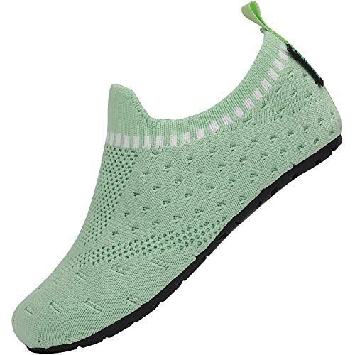 SAGUARO Kinder Hüttenschuhe Leichte Atmungsaktiv Hausschuhe Unisex Socken rutschfeste Lauflernschuhe für Jungen Weiche Bequem Slippers, Grün 28/29 von SAGUARO