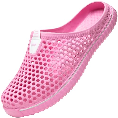 SAGUARO Clogs Atmungsaktiv Mesh Hausschuhe Sommer Gartenschuhe Freizeit Badeschuhe Strand Aqua Slippers Flach Pantoffeln Damen Herren, Rosa 38 EU von SAGUARO