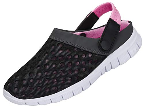 SAGUARO Clogs Hausschuhe Herren Damen Mesh Atmungsaktiv Pantoletten Leicht Freizeit Sommer Sandalen Flach rutschfeste Garten Strand Schuhe für Männer Frauen, Rosa, 38 von SAGUARO