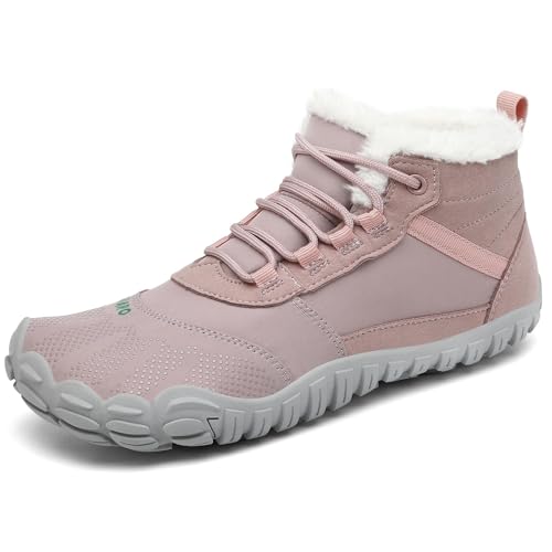 SAGUARO Winterschuhe Damen Gefüttert Warm Barfußschuhe Herren Schneestiefel Männer Barfuss Schuhe Outdoor Wasserdicht Rutschfeste Rosa 36 von SAGUARO