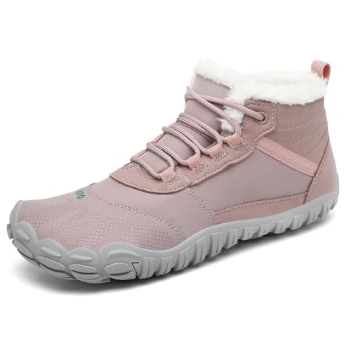 SAGUARO Winterschuhe Damen Gefüttert Warm Barfußschuhe Herren Schneestiefel Männer Barfuss Schuhe Outdoor Wasserdicht Rutschfeste Rosa 38 von SAGUARO