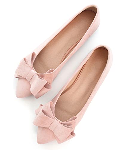 SAILING LU Bow-Knot Ballerinas Damen Spitze Zehen flache Schuhe Wildleder Anzug Schuhe Tragen zur Arbeit Slip On Mokassins, E-cute Pink-8232, 41 EU von SAILING LU