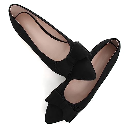 SAILING LU Bow-Knot Ballerinas Damen Spitzer Zehenbereich Flache Schuhe Wildleder Kleid Schuhe Tragen für die Arbeit Slip On Mokassins, Tpj156-schwarz, 41 EU von SAILING LU