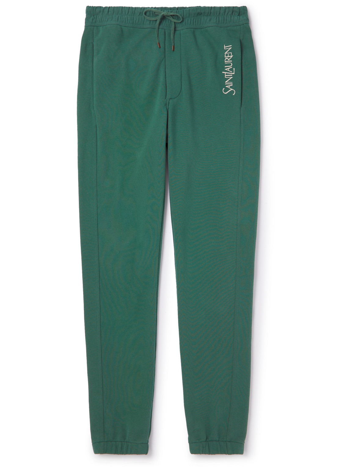SAINT LAURENT - Tapered Logo-Embroidered Cotton-Jersey Sweatpants - Men - Green - L von SAINT LAURENT