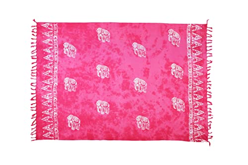 SAIVONA Pareo Sarong Strandtuch Damen - Wickelrock Strand - Handtuch Blickdicht als Wickeltuch oder Handtuchkleid und Wickelkleid Damen - Handarbeit aus Fair Trade Herstellung Batik Elefant Pink von SAIVONA