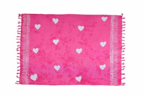 SAIVONA Pareo Sarong Strandtuch Damen - Wickelrock Strand - Handtuch Blickdicht als Wickeltuch oder Handtuchkleid und Wickelkleid Damen - Handarbeit aus Fair Trade Herstellung Batik Herz Love Pink von SAIVONA