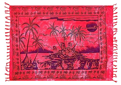 SAIVONA Pareo Sarong Strandtuch Damen - Wickelrock Strand - Handtuch Blickdicht als Wickeltuch oder Handtuchkleid und Wickelkleid Damen - Handarbeit aus Fair Trade Herstellung Pink Insel Meer von SAIVONA