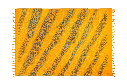 SAIVONA Pareo Sarong Tuch Damen - Wickelrock Strand - Strandtuch Blickdicht als Wickeltuch oder - Handtuchkleid und Wickelkleid Damen - Handarbeit aus Fair Trade Herstellung Batik Gelb Orange von SAIVONA