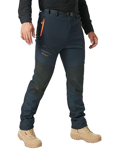 SANMIO Herren Wanderhose Winddicht Warm Softshellhose Schnell Trocknende Outdoorhose Trekkinghose Camping Skihose Winter Funktionshose Mit Gürte Blau-mit Fleece XXL von SANMIO