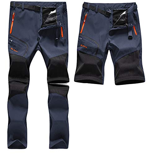 SANMIO Herren Wanderhose Zip Off Atmungsaktiv Wasserdicht Softshellhose Outdoor Funktionshose Trekkinghose Entfernbar Schnell Trockend (mit Gürtel) Blau, XL von SANMIO