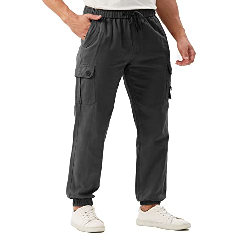 SANMIO Jogginghose Herren Baumwolle Chino Cargo Hose Herren mit 6 Taschen Freizeithose Elastische Taille Stretch Sweatpants Grau S von SANMIO