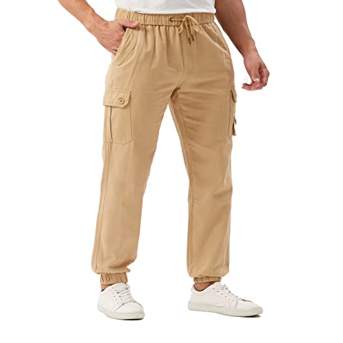 SANMIO Jogginghose Herren Baumwolle Chino Cargo Hose Herren mit 6 Taschen Freizeithose Elastische Taille Stretch Sweatpants Khaki XL von SANMIO