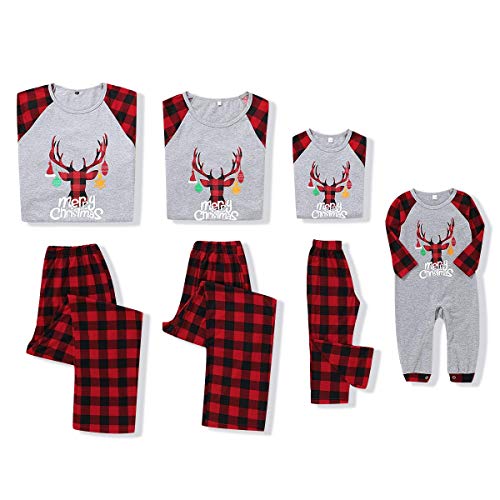 SANMIO Weihnachten Familie Outfit Set Matching Lange Ärmel Bluse + Plaid Lange Hosen Pyjama Set Xmas Grey-Plaid (für Damen) L von SANMIO