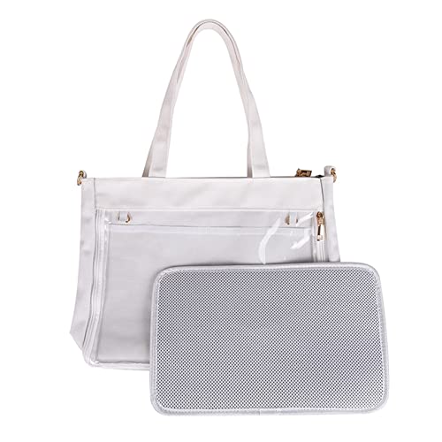 Japanische Umhängetasche für Damen, Segeltuch, Schmerztasche, Teenager, Umhängetasche, Studenten-Handtasche, schöne transparente Tasche, Weiß#mesh Stoffbindung B Japanische Umhängetasche für Damen, Segeltuch, Schmerztasche, Teenager, Umhängetasche, Studenten-Handtasche, schöne transparente Tasche, Weiß#mesh Stoffbindung B von SANRLO