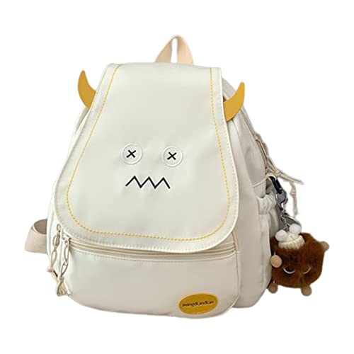 Lustiger Damen-Rucksack, Cartoon-Schulrucksack für Mädchen, Büchertaschen, kleine Büchertaschen, Schultertaschen, Weiß mit Anhänger Lustiger Damen-Rucksack, Cartoon-Schulrucksack für Mädchen, Büchertaschen, kleine Büchertaschen, Schultertaschen, Weiß mit Anhänger von SANRLO