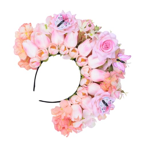 Modell-Show-Stirnband mit realistischem Blumen-Ethno-Stirnband für Braut, Frühlings-Stirnband für Hochzeit, Party, Blumenstirnbänder für Frauen, böhmische Blumen-Haarbänder für Frauen, böhmische von SANRLO