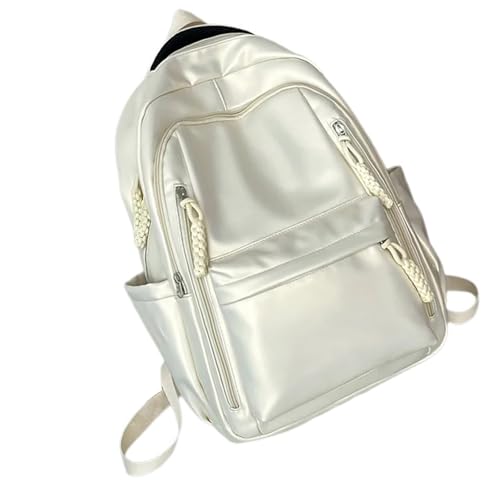 Rucksack aus weichem PU-Leder mit großer Kapazität für College, Schulbücher und Laptops, lässiger Reise-Tagesrucksack für Damen und Herren, Weiß, Größe L Rucksack aus weichem PU-Leder mit großer Kapazität für College, Schulbücher und Laptops, lässiger Reise-Tagesrucksack für Damen und Herren, Weiß, Größe L von SANRLO