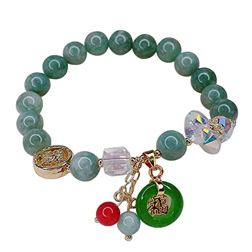 SANRLO Armband, Retro-Jade-Handschnur, geflochtene Armbänder, Charm-String-Armbänder, chinesischer Schmuck, Stein-Perlenarmband für Damen und Herren, Chain length 15-16cm, Jade und Metall von SANRLO