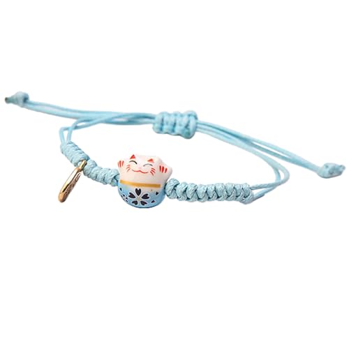 SANRLO Armband, niedliches Maneki-Neko-Katzen-Armband, handgefertigter Keramikschmuck, verstellbare, bunte Perlenarmbänder für Damen und Mädchen, Size reference picture, Baumwollseil von SANRLO