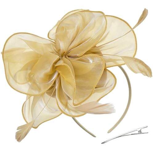 SANRLO Haarspangen, Stirnbänder, Haarschmuck für Damen, Teeparty-Fascinator, Hut für Party, Hochzeit, Feder-Organza-Fascinator, Haarnadel, Hut, große Blume, Kirchen-Kopfschmuck von SANRLO