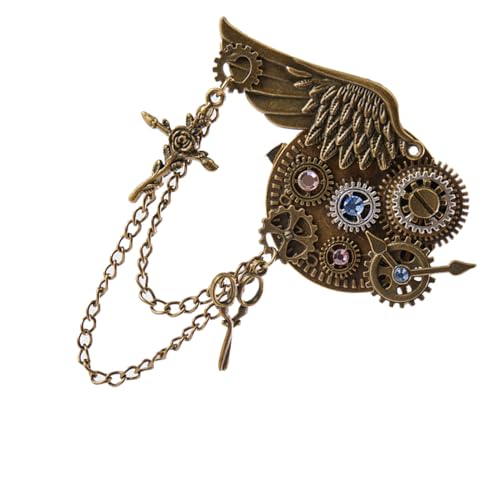 SANRLO Haarspangen, Stirnbänder, Haarschmuck für Damen, Vintage-Steampunk-Brosche für Damen und Herren, Punk-Stil, Flügelkette, Brosche, Anstecknadel, Kleid, Hemd, Anstecknadel, Haarklammer von SANRLO