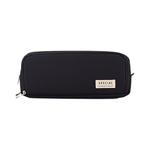 SANRLO R-Federmäppchen, Premium-Leinen-Federmäppchen, tragbare Kosmetiktasche, 3 Fächer, Stifteetui, Netztaschen, Stiftschlitze innen für Studenten, 01 (Schwarz)#, 21*5*9cm, Taschen-Organizer von SANRLO