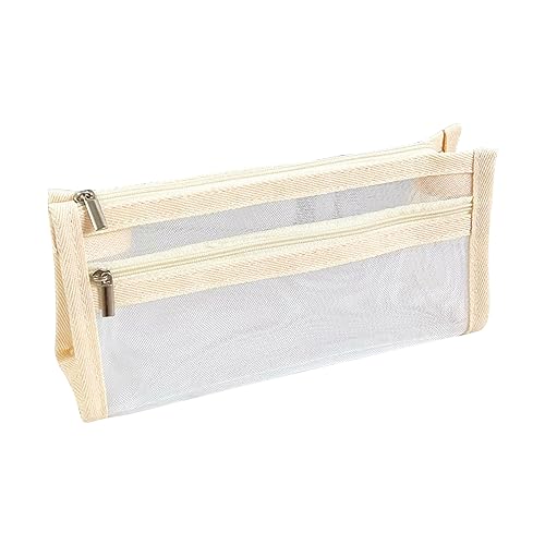 SANRLO R Federmäppchen, großes Fassungsvermögen, Netz-Federmäppchen, doppellagiges Stifteetui, tragbare Bleistifttasche, transparente Kosmetik-Organizer-Tasche, Beige, 21.7*6*10cm, Taschen-Organizer von SANRLO