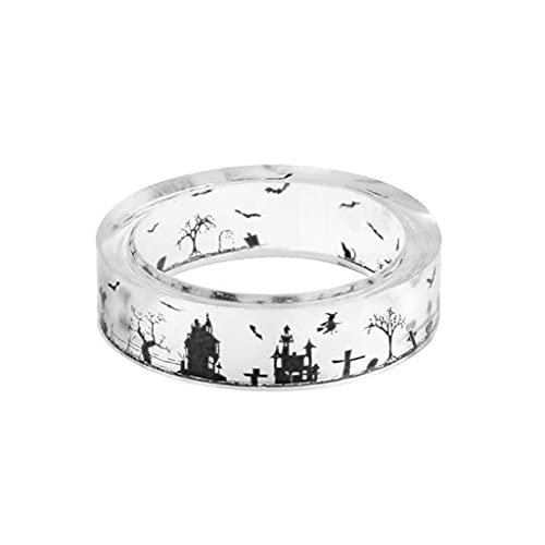 SANRLO Ring, Kunstharz-Ringe, Halloween, Schloss, Landschaft, Tier, Epoxid-Schmuck, Geschenk für Damen, Herren, Mädchen, Jungen, Teenager, Größe 16 mm - 19 mm, Size reference picture, Harz von SANRLO