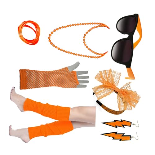 SANRLO Stirnbänder, Haar-Accessoires für Damen, 1980er-Jahre, bunte Ohrringe, Brecelets, Fischnetz, Handgelenk, Beinstulpen, Spitzen-Stirnband, Perlen, Halsketten-Set für Partys, Karneval von SANRLO