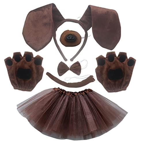 SANRLO Stirnbänder, Haar-Accessoires für Damen, 6-teiliges Set, Dackel, Hundeohren, Stirnband, Nase, Schleife, Handschuhe, Schwanz, Rock, Anzug-Set, Tier-Kostüm, für Rollenspiele von SANRLO