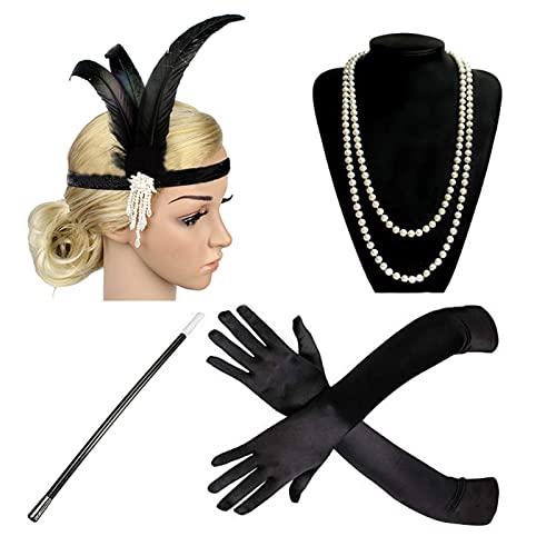 SANRLO Stirnbänder, Haar-Accessoires für Damen, Feder-Flapper-Stirnbänder, Halskette, Handschuhe, Stab der 1920er-Jahre, Abschlussball und schöne Kopfbedeckung, elegante Kopfbedeckung von SANRLO