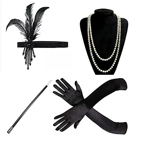 SANRLO Stirnbänder, Haar-Accessoires für Damen, Feder-Flapper-Stirnbänder, Halskette, Handschuhe, Stab der 1920er-Jahre, Abschlussball und schöne Kopfbedeckung, elegante Kopfbedeckung von SANRLO