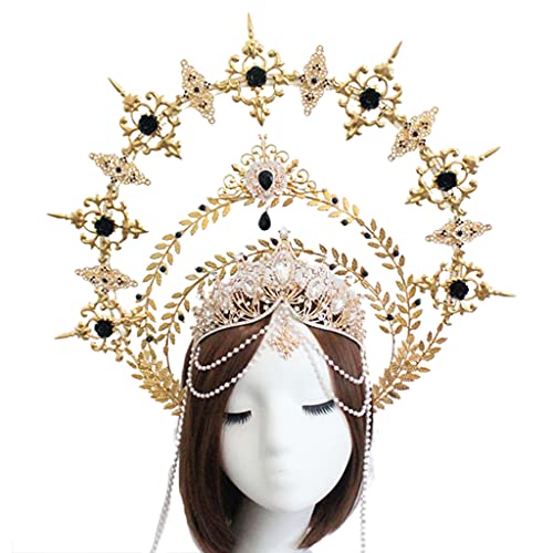 SANRLO Stirnbänder, Haar-Accessoires für Damen, Göttlichkeitskrone, Stirnband, Perlenkette, Rosenkrone, Foto-Requisiten, DIY-Material, luxuriöser geprägter Haarreif von SANRLO