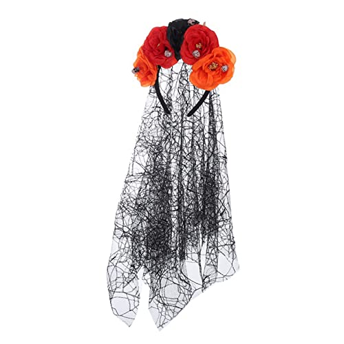 SANRLO Stirnbänder, Haar-Accessoires für Damen, Gothic-Blumenkronen für Damen, Gothic-Totenkopf-Stirnband, Halloween-Haarband, Gothic-Netz-Schleier, Tag der Toten von SANRLO