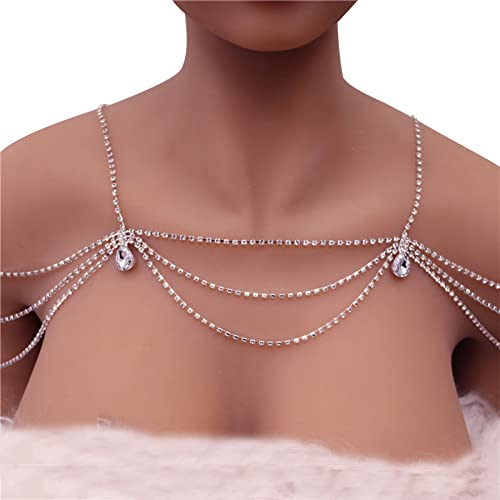 SANRLO Stirnbänder, Haar-Accessoires für Damen, Schulterkette, Halskette, Körperschmuck, Schulter-Quasten, Schlüsselbein-Kette, Halskette, Schulterschmuck, Size reference picture, Strass und Metall von SANRLO