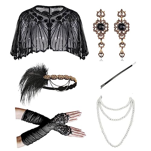 SANRLO Stirnbänder, Haar-Accessoires für Damen, Vintage-Stil, 1920er-Jahre, Flapper Gatsby, Kostümzubehör-Set, Feder-Stirnband, Halskette, Ohrringe für 20er-Jahre Cocktail-Party von SANRLO