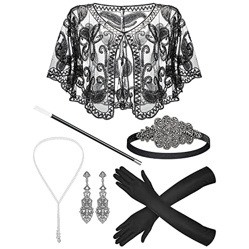 SANRLO Stirnbänder, Haar-Accessoires für Damen, Vintage-Stil, 1920er-Jahre, Flapper Gatsby, Kostümzubehör-Set, Feder-Stirnband, Halskette, Ohrringe für 20er-Jahre Cocktail-Party von SANRLO