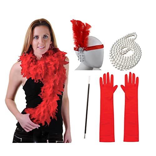 SANRLO Stirnbänder, Haar-Accessoires für Damen, Vintage-Stil der 1920er Jahre, Flapper Gatsby, Kostüm-Accessoires, Feder-Stirnband, Halskette, Schal, Handschuhe für 20er-Jahre Cocktail-Party von SANRLO