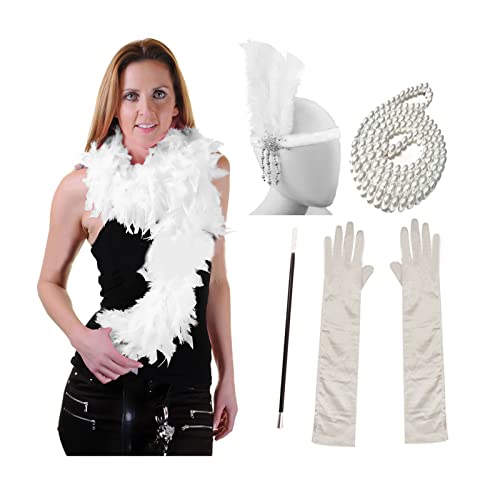 SANRLO Stirnbänder, Haar-Accessoires für Damen, Vintage-Stil der 1920er Jahre, Flapper Gatsby, Kostüm-Accessoires, Feder-Stirnband, Halskette, Schal, Handschuhe für 20er-Jahre Cocktail-Party von SANRLO